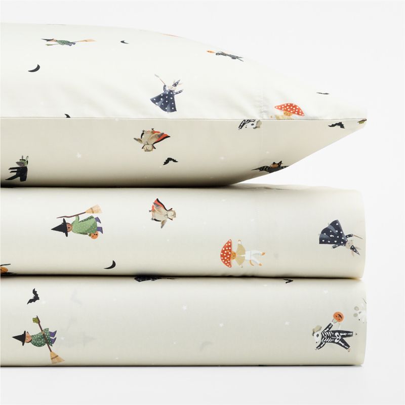 Halloween Trick Or Treat 100% Organic Cotton Percale Kids Twin Sheet Set - image 1 of 4