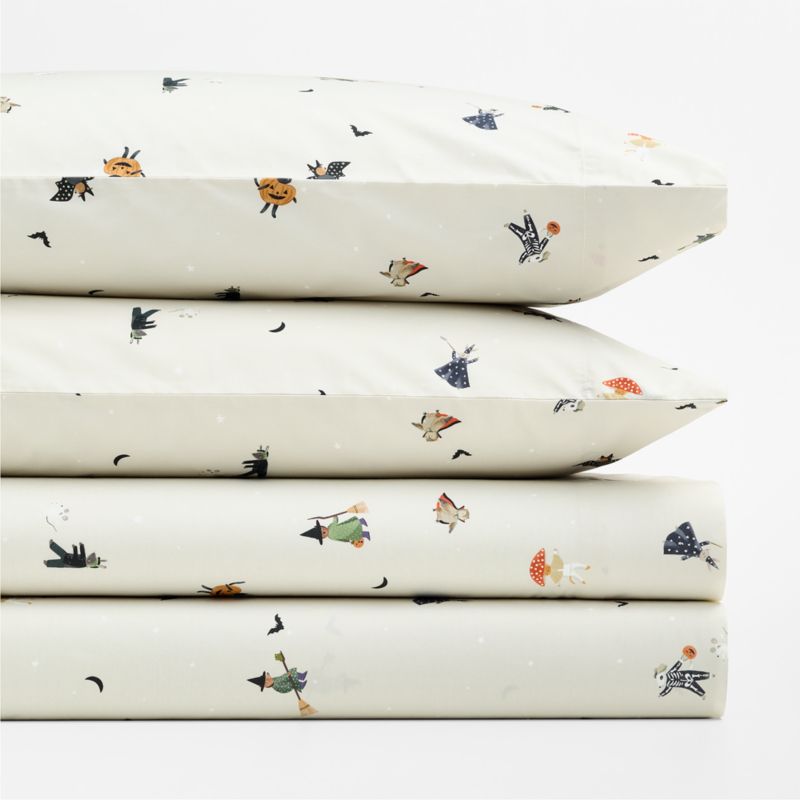Halloween Trick Or Treat 100% Organic Cotton Percale Kids Queen Sheet Set - image 1 of 3