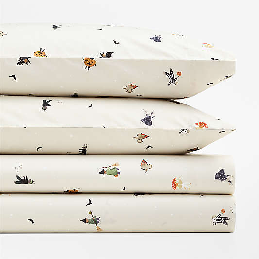 Halloween Trick Or Treat 100% Organic Cotton Percale Kids Full Sheet Set