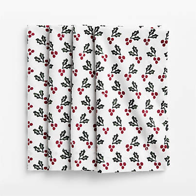Holly Berry Block Print Napkin, Set of 4