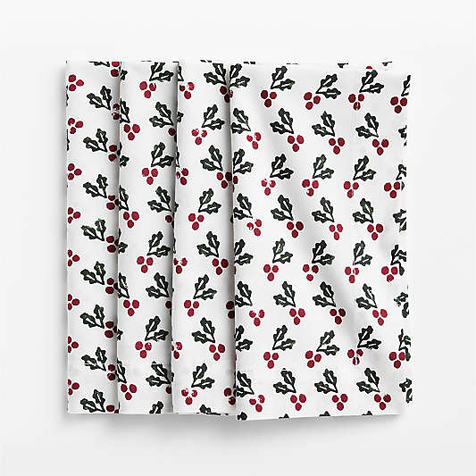 Holly Berry Block Print Napkin, Set of 4
