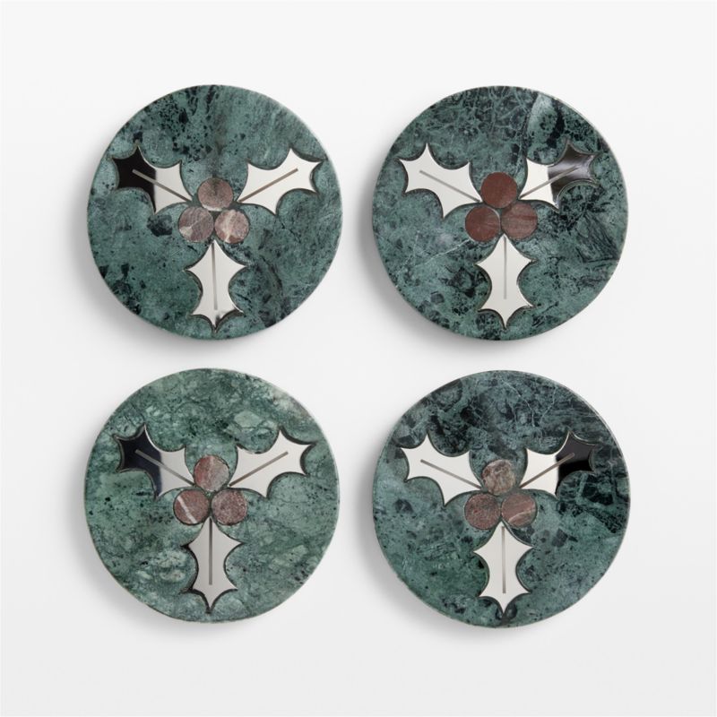 Holly Berry Green Marble Coasters, Set of 4 - image 2 of 3