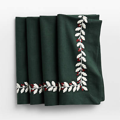 Embroidered Holly Berry Napkin, Set of 4
