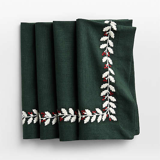 Embroidered Holly Berry Napkin, Set of 4