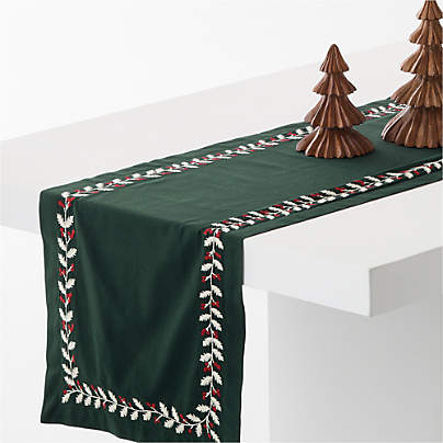 Embroidered Holly Berry 108" Table Runner