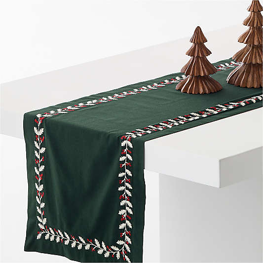 Embroidered Holly Berry 108" Table Runner