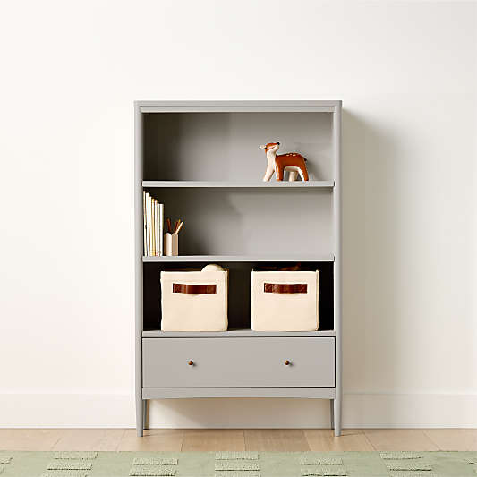 Hampshire 36" Cozy Grey Wood 3-Shelf Tall Kids Bookcase with Drawer
