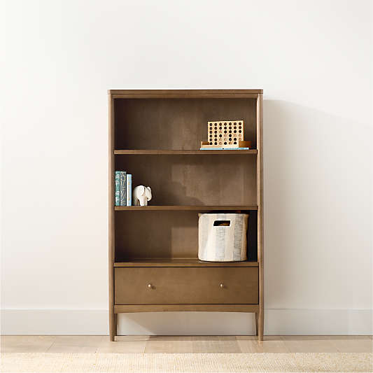Hampshire 36" Natural Brown Wood 3-Shelf Tall Kids Bookcase with Drawer