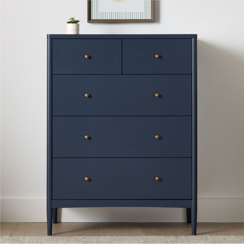 Hampshire 36" Navy Blue Wood Tall 5-Drawer Kids Dresser - image 2 of 11
