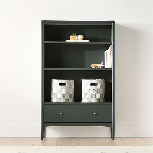 Hampshire 36" Olive Green Wood 3-Shelf Tall Kids Bookcase with Drawer