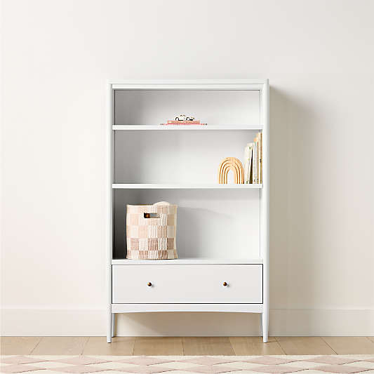Hampshire 36" White Wood 3-Shelf Tall Kids Bookcase with Drawer