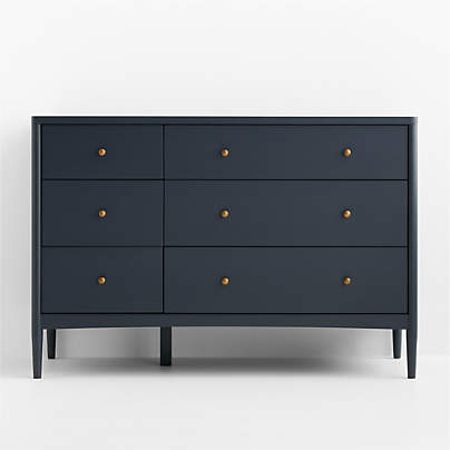 Hampshire 50" Navy Blue Wood Wide 6-Drawer Kids Dresser