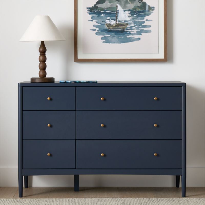Hampshire 50" Navy Blue Wood Wide 6-Drawer Kids Dresser - image 2 of 11