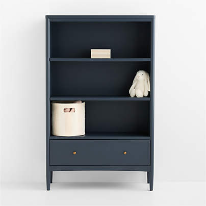 Hampshire 36" Navy Blue Wood Tall 3-Shelf Kids Bookcase with Drawer