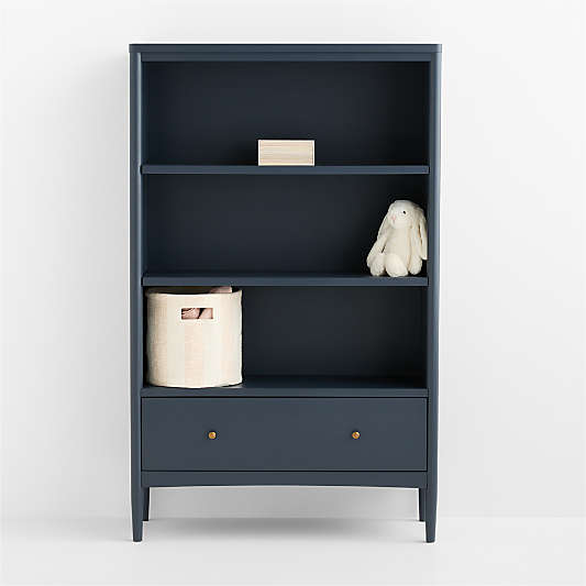 Hampshire 36" Navy Blue Wood Tall 3-Shelf Kids Bookcase with Drawer