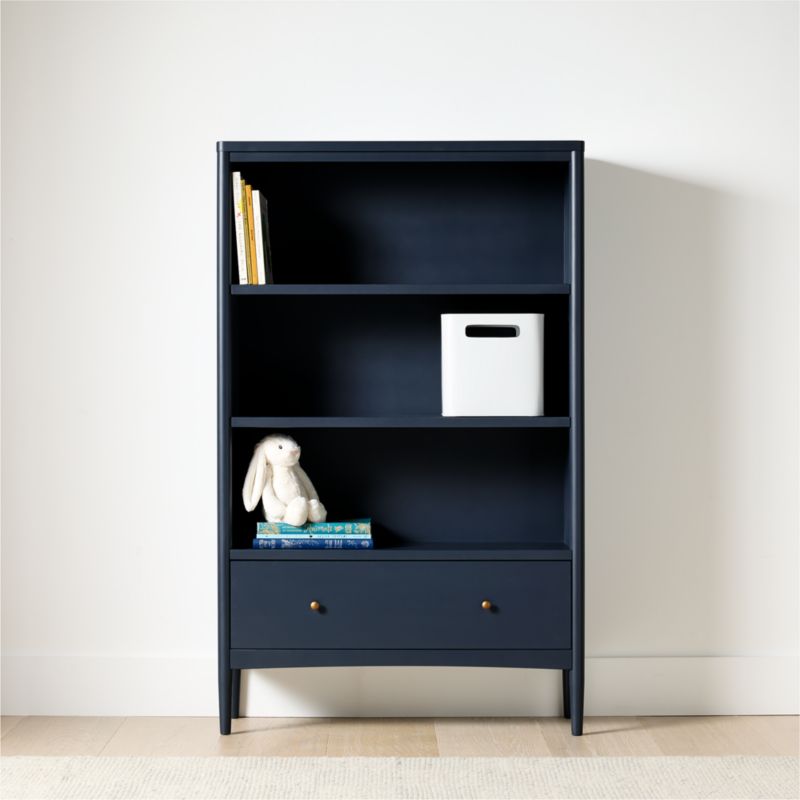 Hampshire 36" Navy Blue Wood Tall 3-Shelf Kids Bookcase with Drawer - image 2 of 9