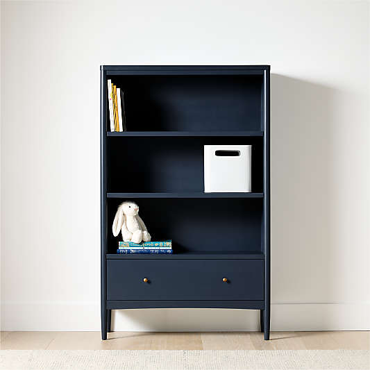 Hampshire 36" Navy Blue Wood Tall 3-Shelf Kids Bookcase with Drawer