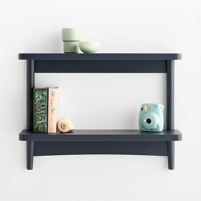 Hampshire 27" Navy Blue Wood 2-Tier Kids Wall Shelf