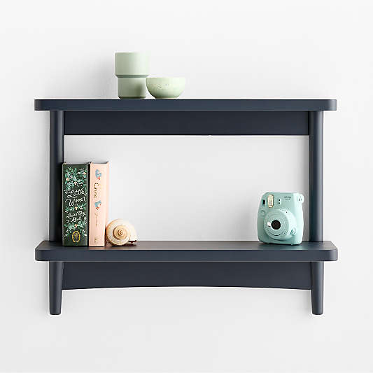 Hampshire 27" Navy Blue Wood 2-Tier Kids Wall Shelf