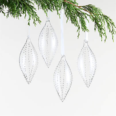 Hobnail Glass Drop Christmas Tree Ornament, Set of 4
