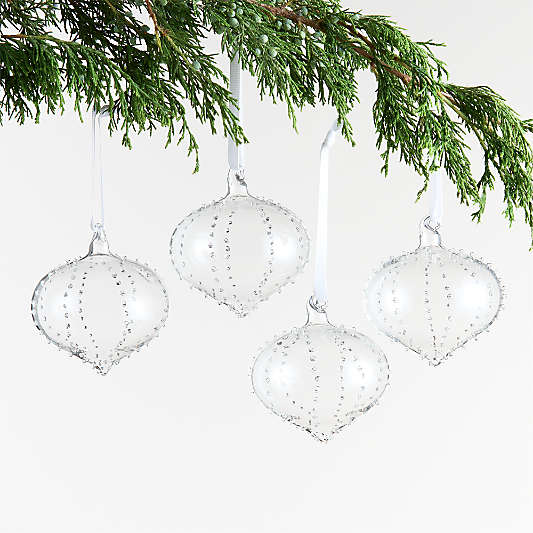 Hobnail Glass Onion Christmas Tree Ornament, Set of 4