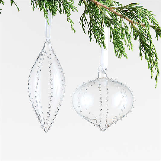 Hobnail Glass Drop Christmas Tree Ornament, Set of 4