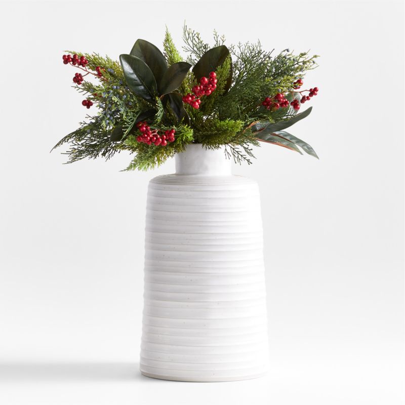 Faux Cypress Branch Arrangement in Holden Speckled White Vase - image 0 of 2