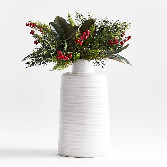 Faux Cypress Branch Arrangement in Holden Speckled White Vase