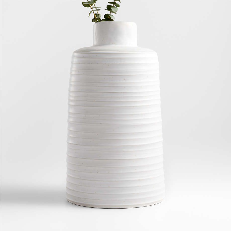 Holden Speckled White Ribbed Vase 18"