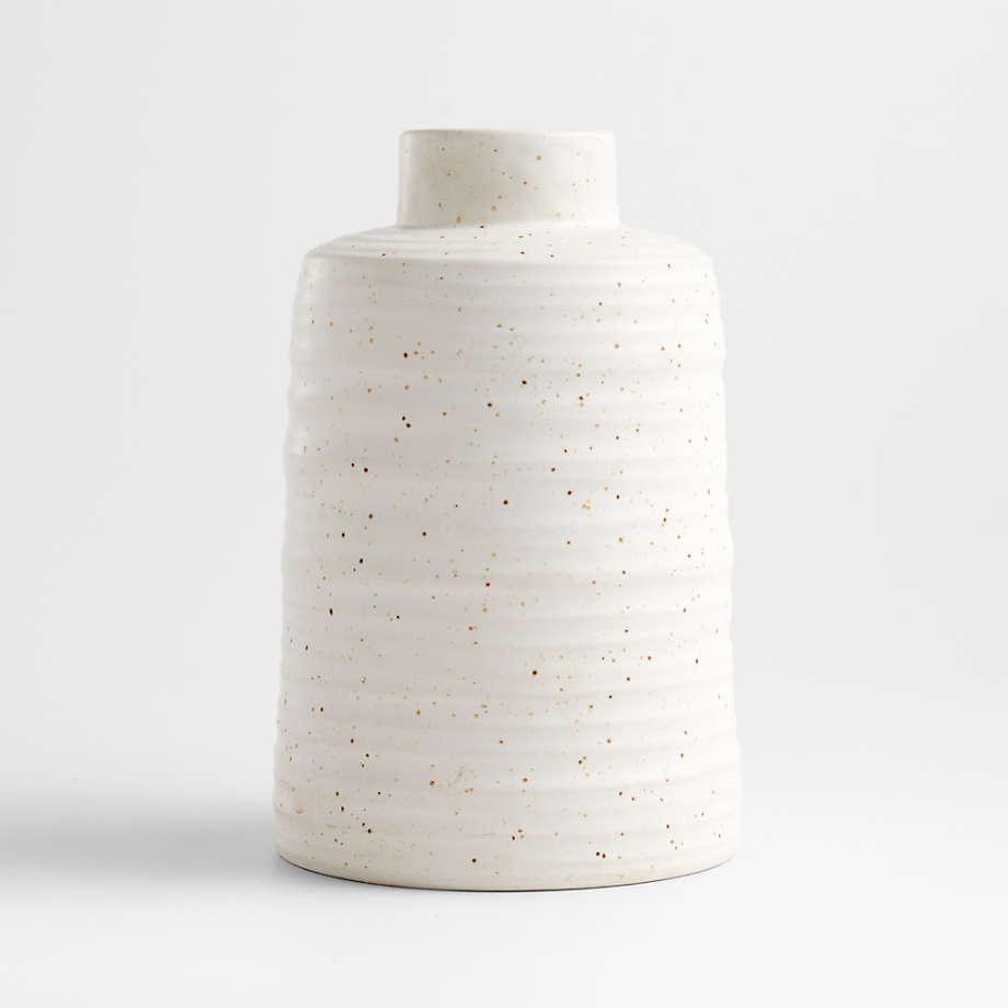 Holden Speckled White Ribbed Vase 11.5"