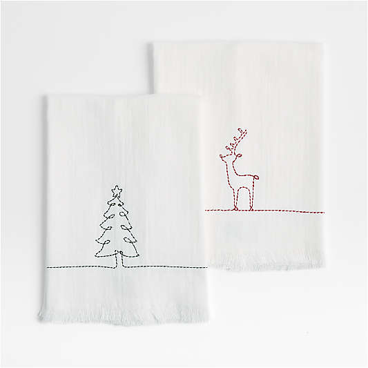 Holiday Tree Embroidery Guest Towel