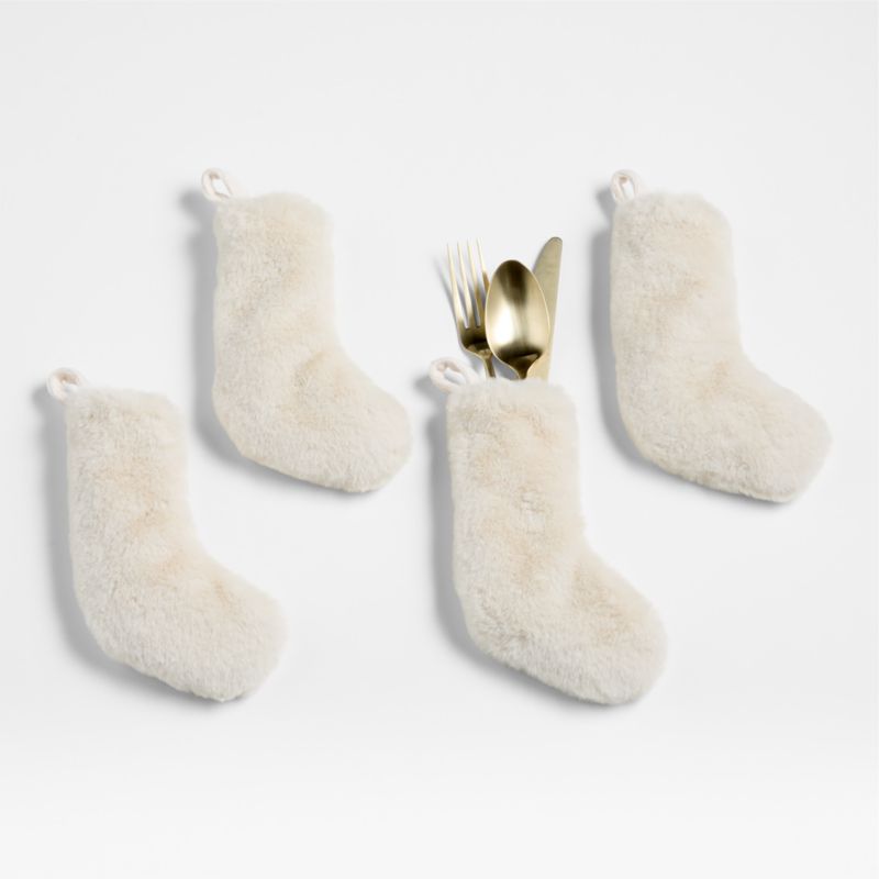 Holiday Faux Fur Ivory Flatware Stocking, Set of 4 - image 0 of 7