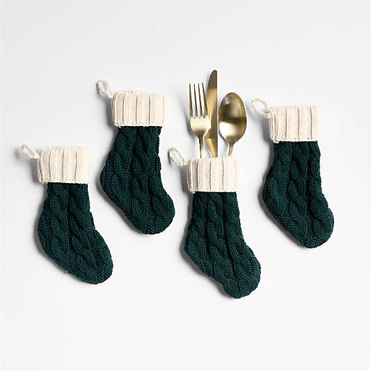 Holiday Green Flatware Stockings, Set of 4