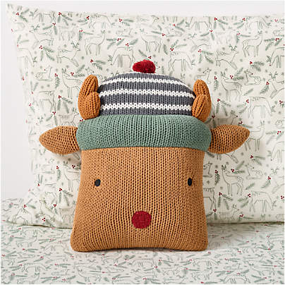 Reindeer Knit Kids Christmas Throw Pillow