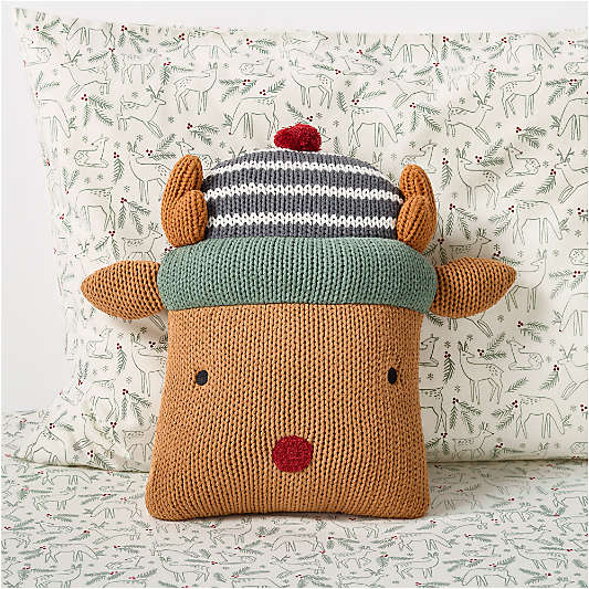 Reindeer Knit Kids Christmas Throw Pillow