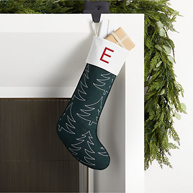 View Green Linen-Cotton Blend Embroidered Tree Christmas Stocking details