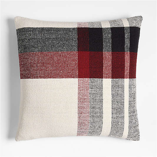 Holiday Plaid Organic Cotton 23"x23" Luminous Red Throw Pillow