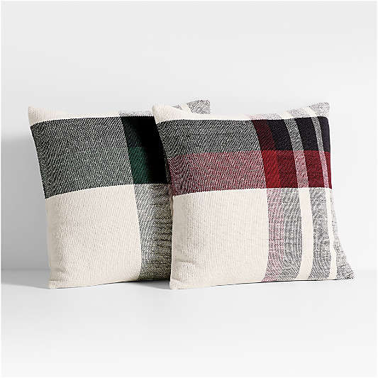 Holiday Plaid Organic Cotton 23"x23" Luminous Red Throw Pillow Cover