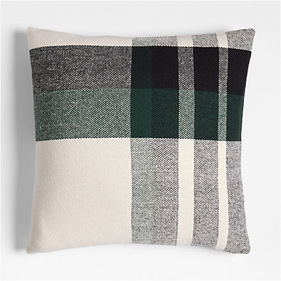 View Holiday Plaid Organic Cotton 23"x23" Spruce Green Throw Pillow with Feather Insert details