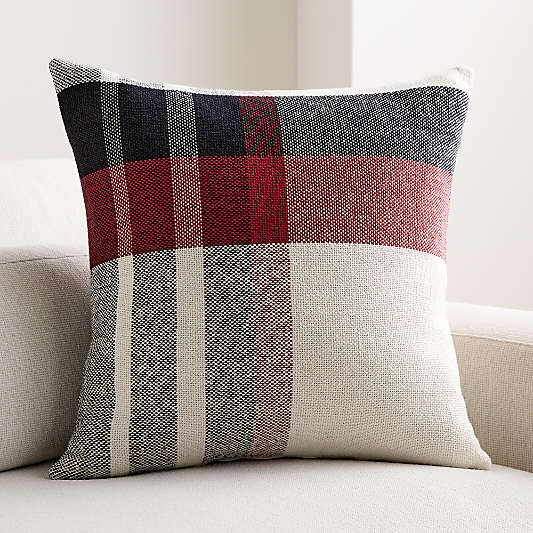 Holiday Plaid Organic Cotton 23"x23" Luminous Red Throw Pillow Cover