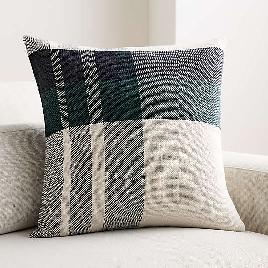 Holiday Plaid Organic Cotton 23"x23" Spruce Green Throw Pillow Cover