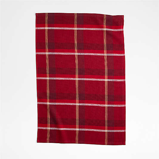 Holiday Red Plaid and Stripe Organic Cotton Kitchen Towels, Set of 3