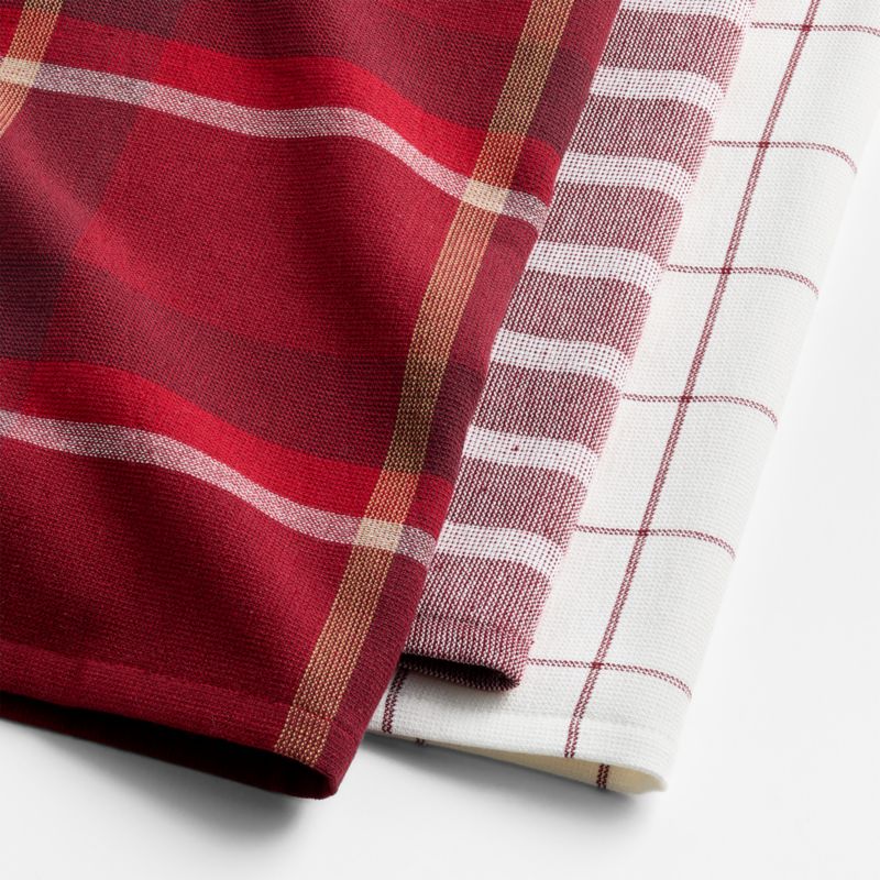 Holiday Red Plaid and Stripe Organic Cotton Kitchen Towels, Set of 3 - image 2 of 6