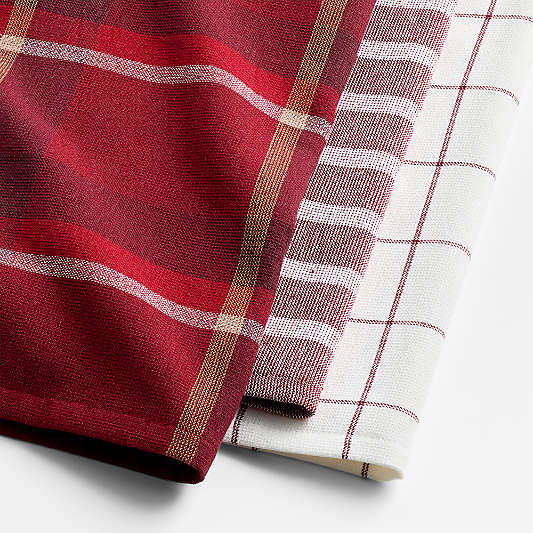 Holiday Red Plaid and Stripe Organic Cotton Kitchen Towels, Set of 3