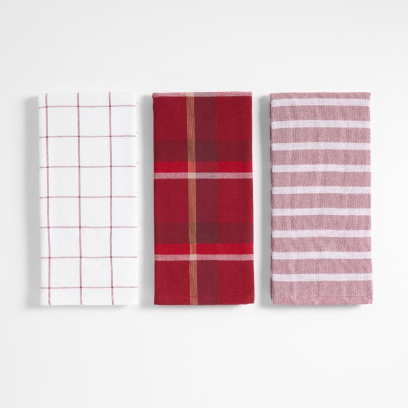 Holiday Red Plaid and Stripe Organic Cotton Kitchen Towels, Set of 3 - image 3 of 6