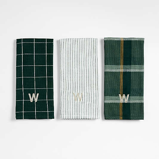 Holiday Green Plaid and Stripe Organic Cotton Kitchen Towels, Set of 3