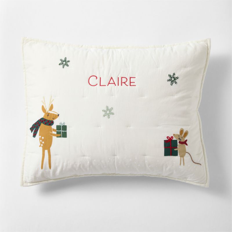 Holiday Presents Embroidered Organic Cotton Voile Kids Christmas Pillow Sham - image 4 of 6