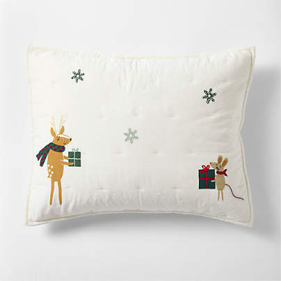 Holiday Presents Embroidered Organic Cotton Voile Kids Christmas Pillow Sham