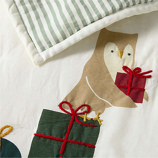 Holiday Presents Embroidered Organic Cotton Voile Kids Christmas Quilt