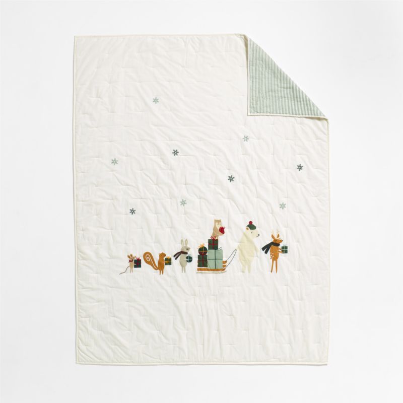 Holiday Presents Embroidered Organic Cotton Voile Kids Christmas Twin Quilt - image 7 of 9